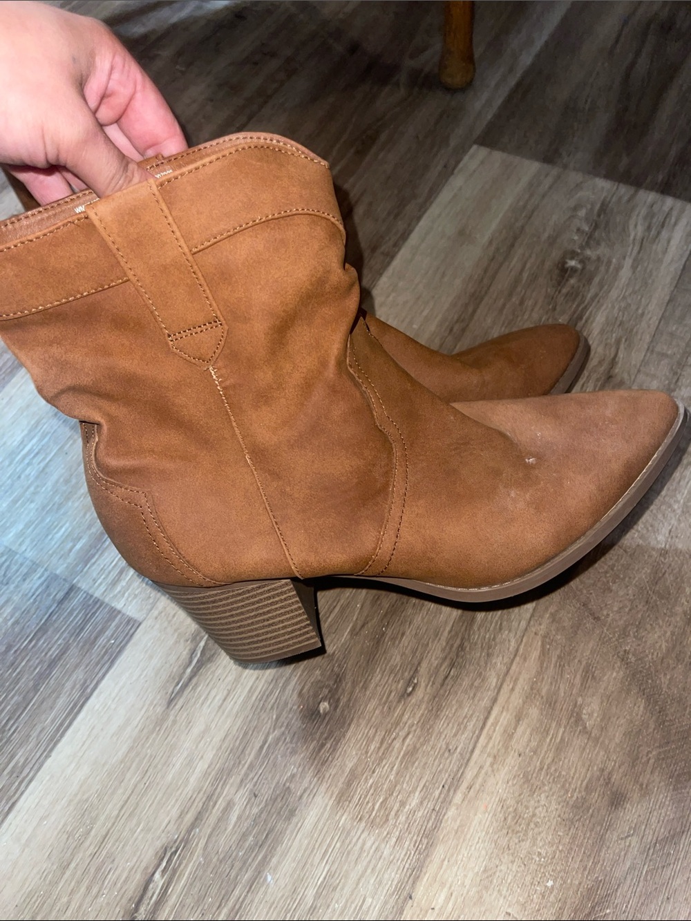 Time and Tru Cognac Suede Mid-Calf Block Heel Boots